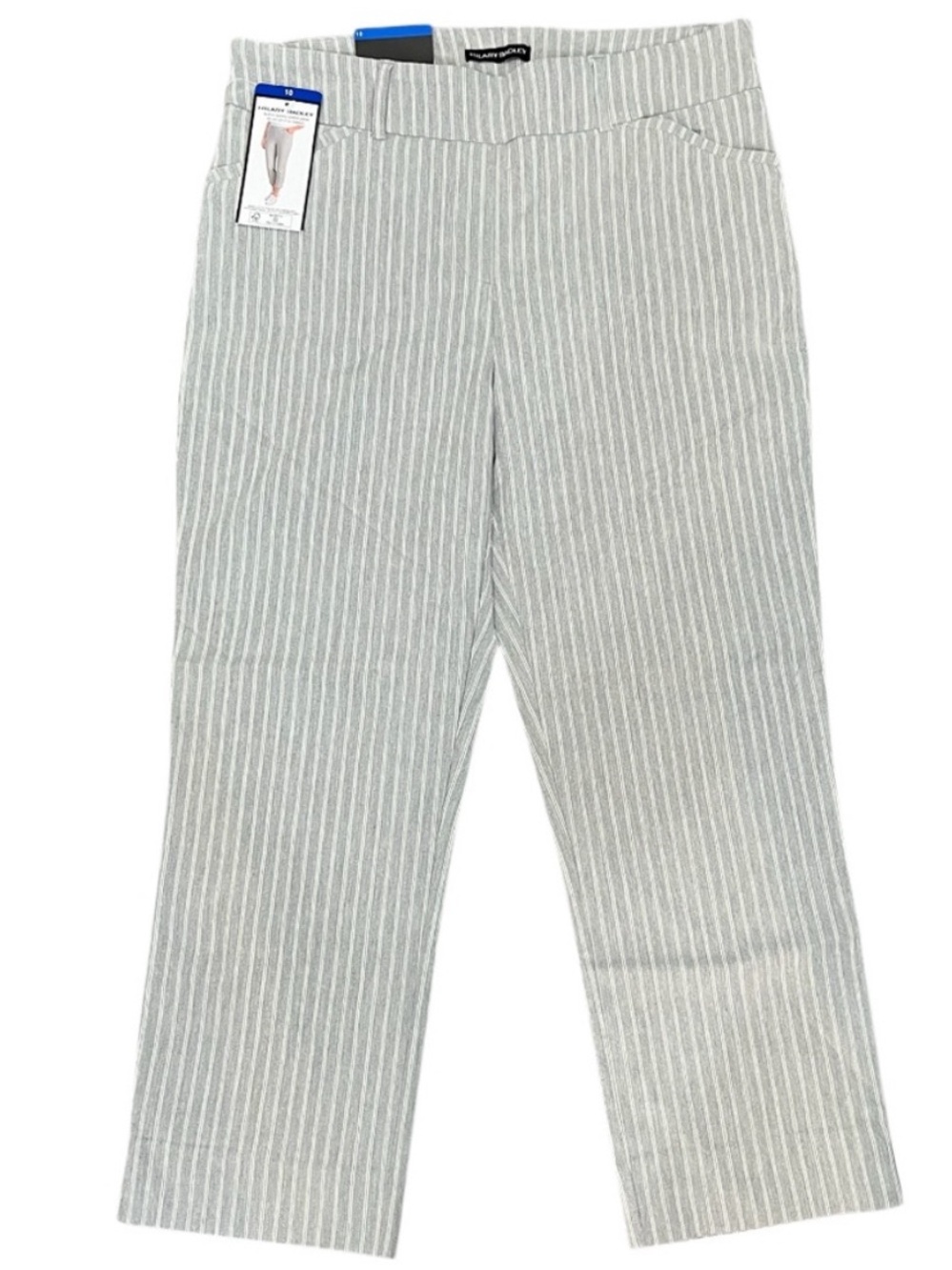 NWT Hilary Radley Pull On Capri Pants Gray Grey and White Striped Size 10